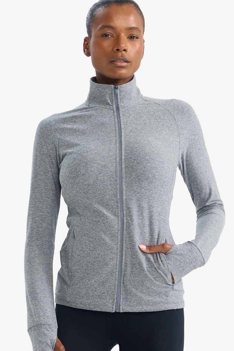 DeFacto Grey Woman Slim Fit High Neck Zip up  Sports Top Sweatshirt Casual - Image 3
